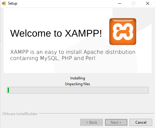 XAMPP installation progress screen